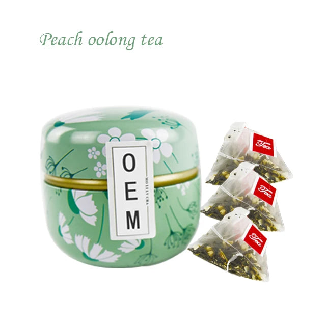 Free Design Organic Peach Oolong Detox Tea Bag with Blend Fruity Flower Gift Canned Package Beauty Skin Body 15 Sachets 4A Grade