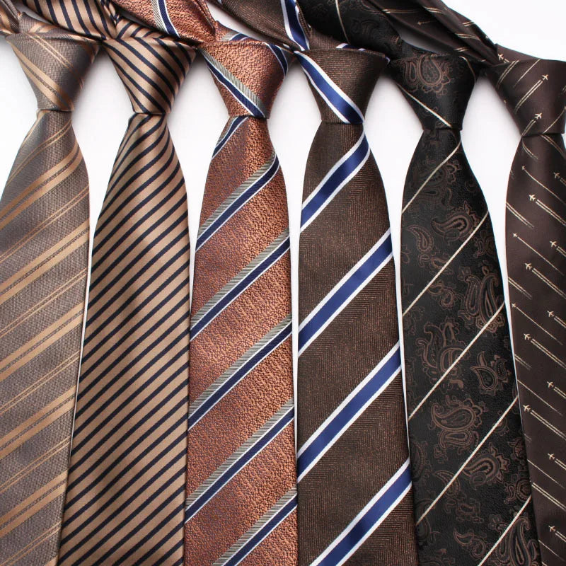 2023 New Brown Series Striped Flower Type Custom Neck Tie Men Retro Business Fashion Polyester Silk Hand Neck Ties