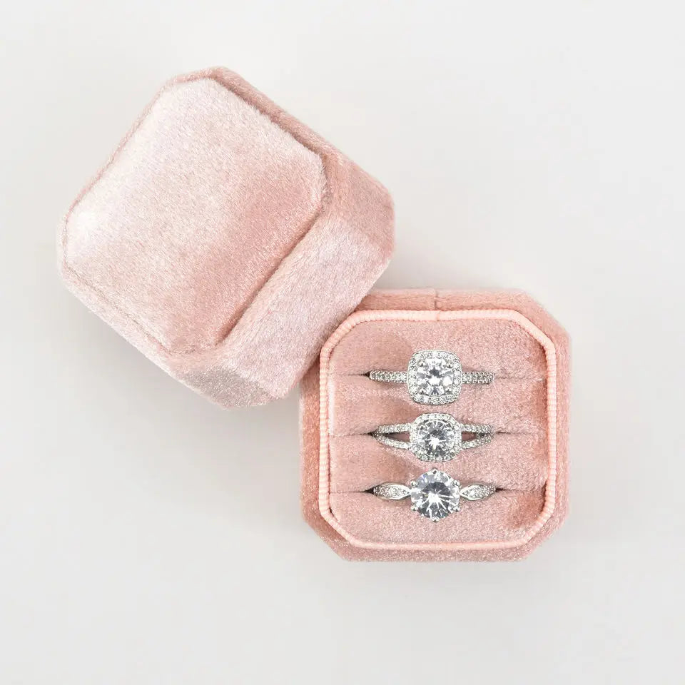 Wholesale Luxury 1/2/3 Slots Octagon Jewelry Ring case High-quality Pink Engagement Ring Box With Custom Logo