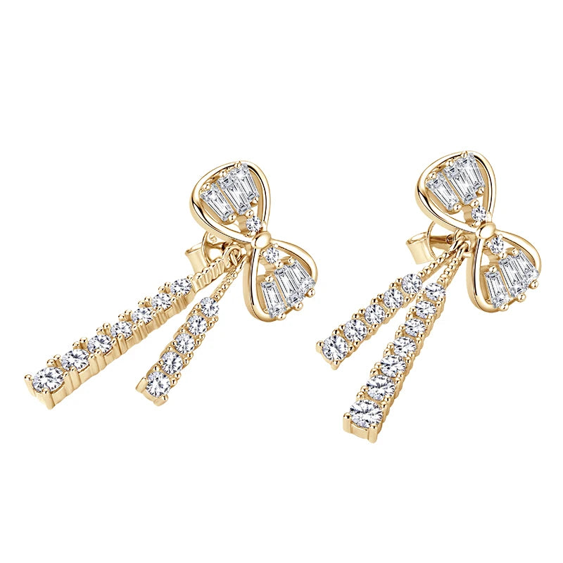 Pass the Diamond Tester Round Cut Moissanite Earring 925 Sterling Silver Bowknot Shape Stud Earrings