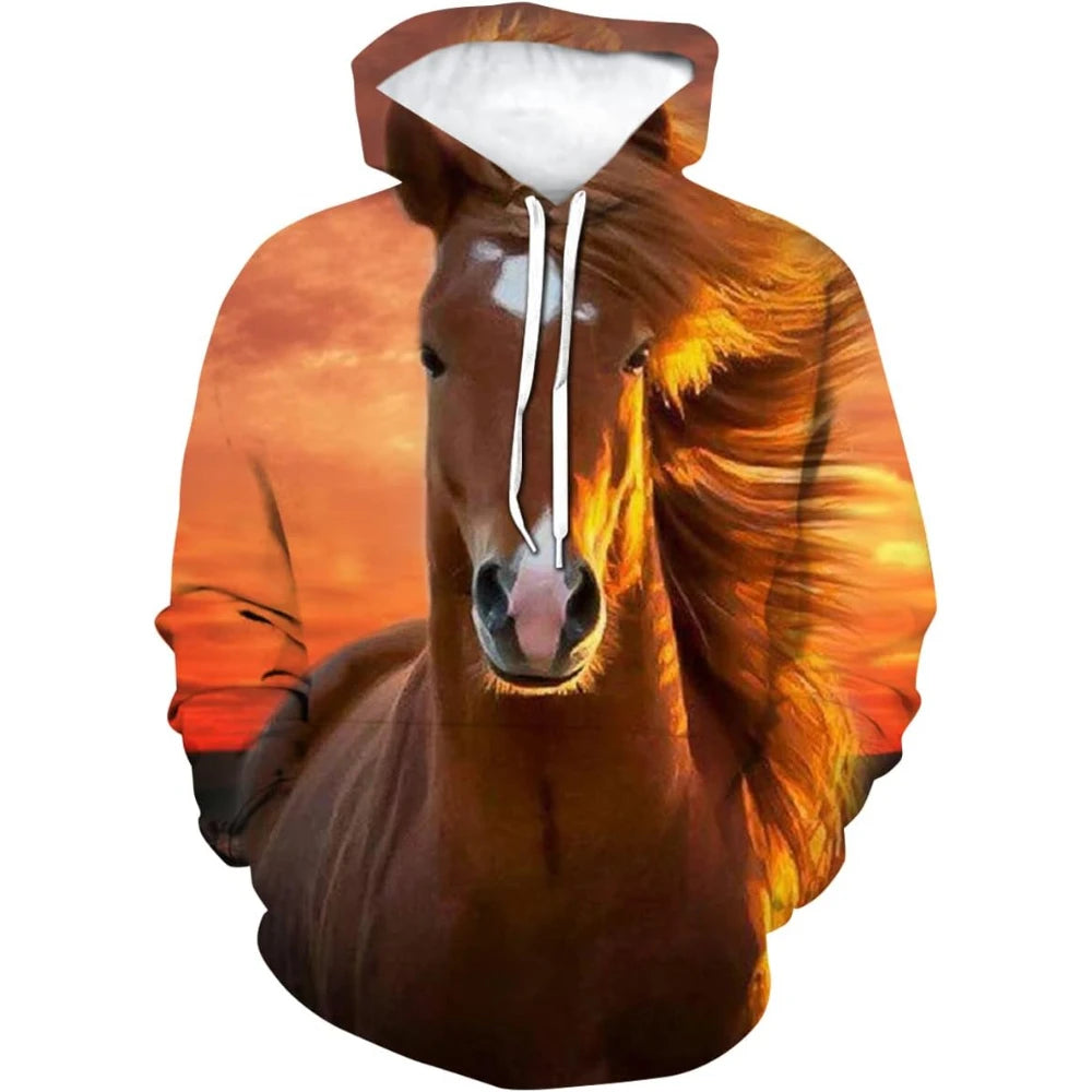 Fitspi Wholesale Unisex Horse Pattern Hoodies 3d Print Pullover Funny Sweatshirts