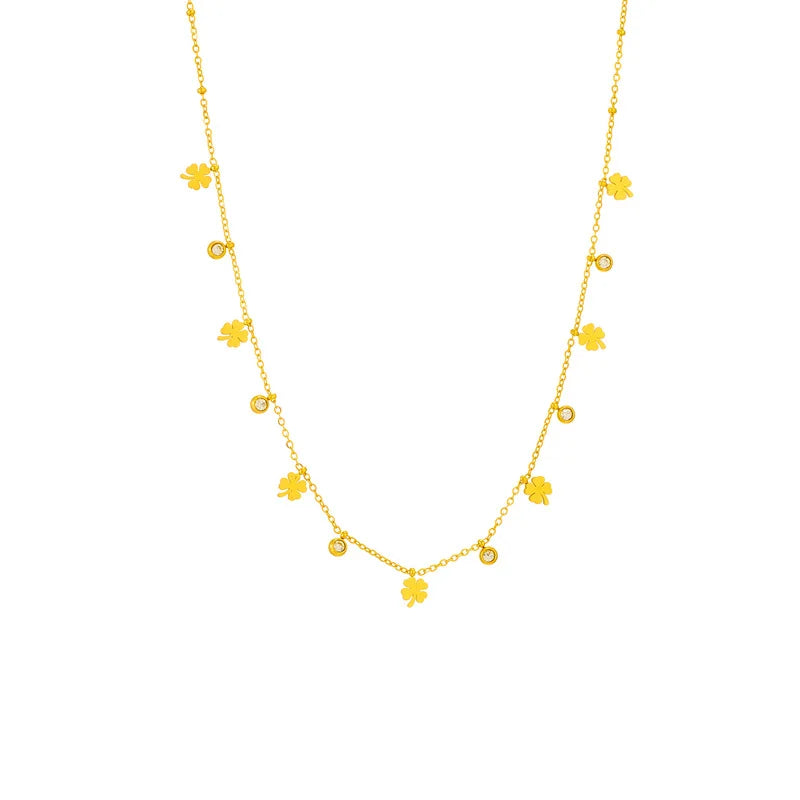 Luxury Jewelry for Women Gold Plated Stainless Steel Hand Clover CZ Setting Small Charms Necklace for Women