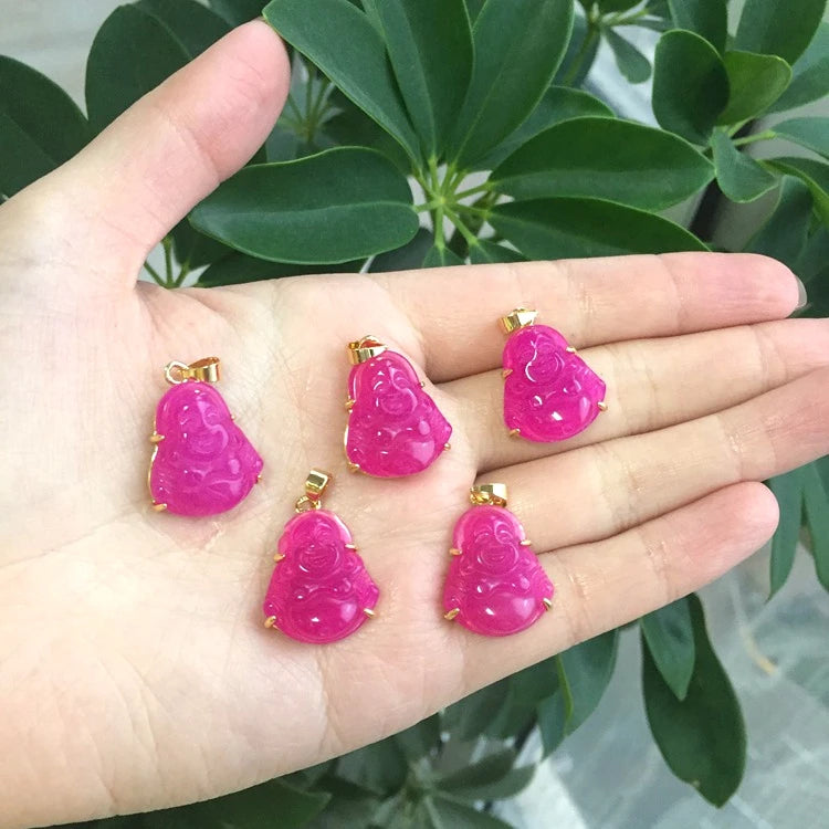 New Charm Wholesale Cheap Price 2021 Ins Hot!!!natural Jade Iced Out Green pink Small Jade Buddha Pendant Maitreya Necklace