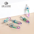 Classic Design Natural Gemstone Bead Healing Point White Glass Hexagonal Column Pendant Stone Necklace Pendant