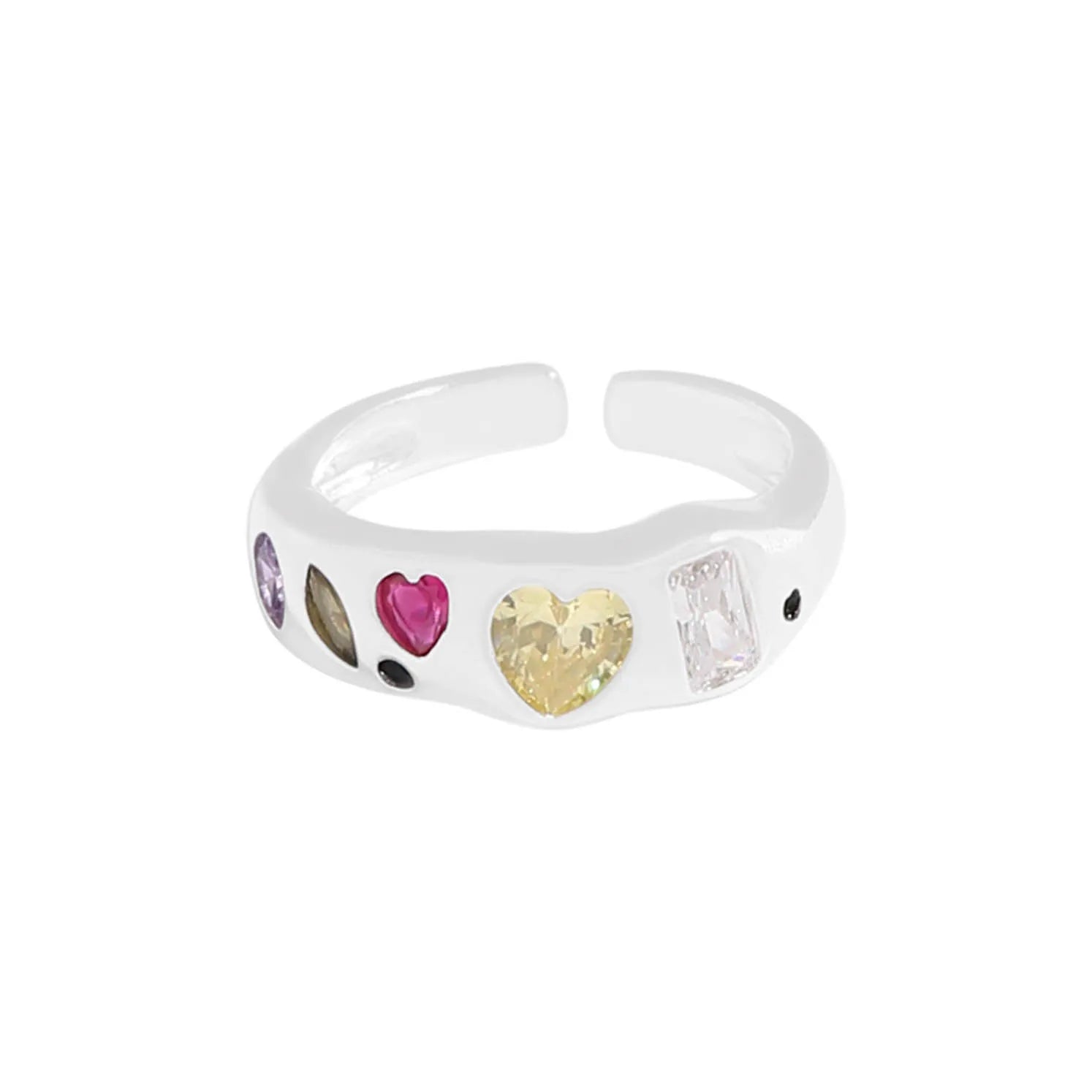 Shining Heart Zircon Adjustable Finger Ring Colourful Zircon Open Ring for Women