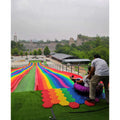 HANLIN Customized Outdoor Kids Garden Play Set Steel Slide Snow Tube & Plastic Court Tile Rainbow