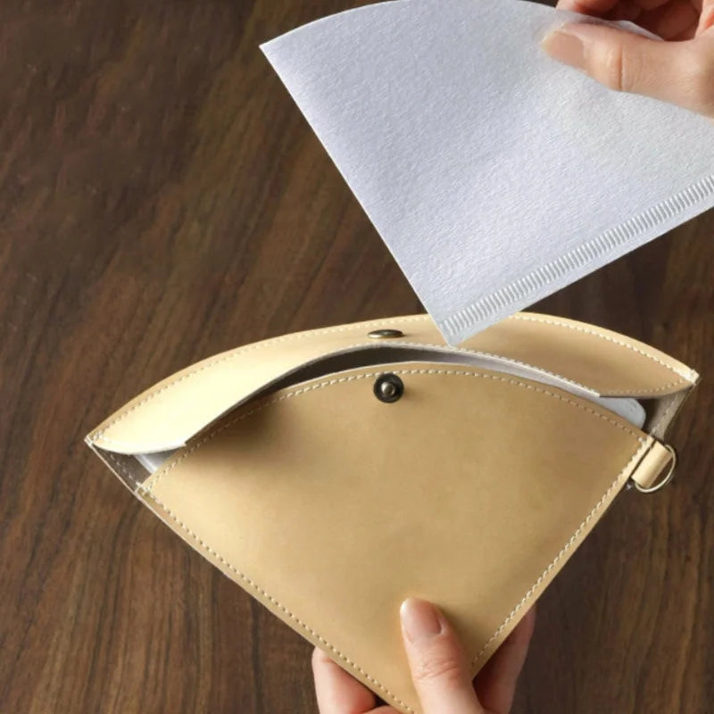 Eco-Friendly Vintage PU Leather Coffee Filter Storage Bag Sector Buckle YY Brand Custom Logo-Outdoor Camping Home Use Filter