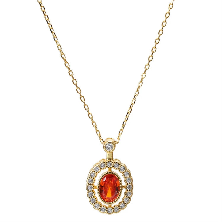 Elegant Designer Sterling Silver Gold Plated Women Red Zircon Ruby Pendant Necklace