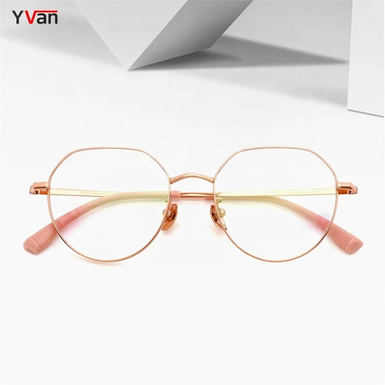 High Grade Titanium Optical Frames Rose Gold Fashionable Eyeglasses for Women Solid Pattern Spectacles