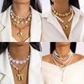 Hot Selling Punk Necklace for Women Gold Plated Beads Heart-Shaped Pendant with Pearl Chains Fashion Jewelry MegaBDM