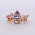 14k Solid Rose Gold 6*9mm Pear Cut Alexandrite Sapphire Tension Setting Ring Sets