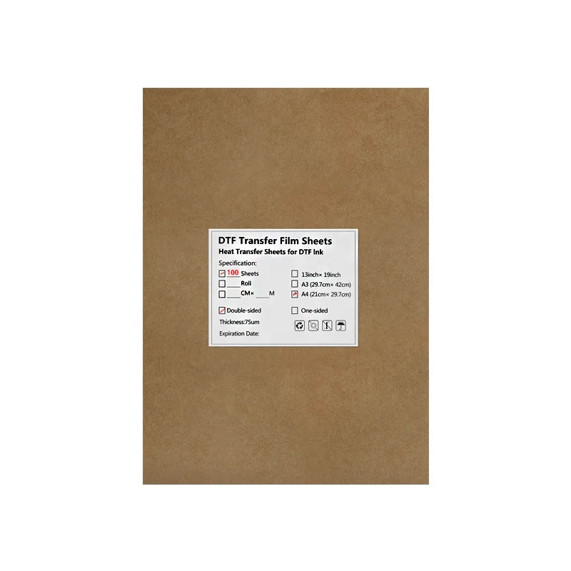 Ocbestjet Best Price Pet Film A4 Size Roll Size Inkjet Printers Pet Heat Transfer Film 75U Thickness One-sided for Dtf Printer