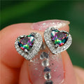 Huitan Wholesale Fever 2021 Lovely Heart Stud Earrings Colorful Zircon Girls Lady Sweet Heart Earrings Women