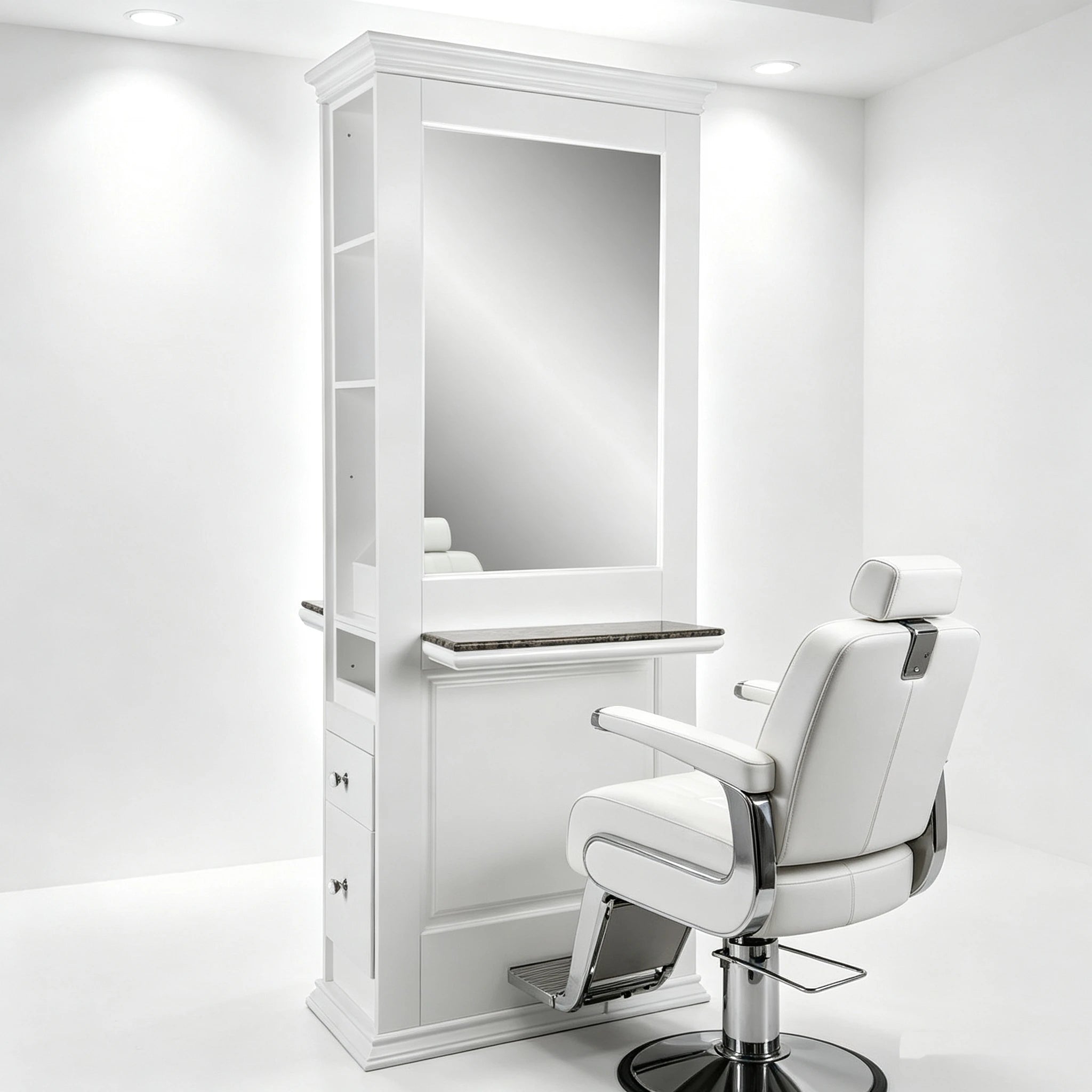 Salon Furniture Mirror Barbershop Mirror White Styling Station