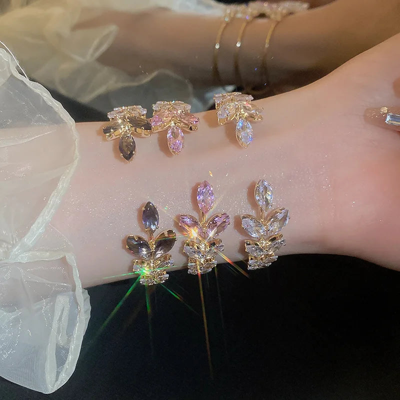 Hot Sale Friendship Crystal Leaf Open Bracelet Zircon Adjustable Bracelets Bangles Women