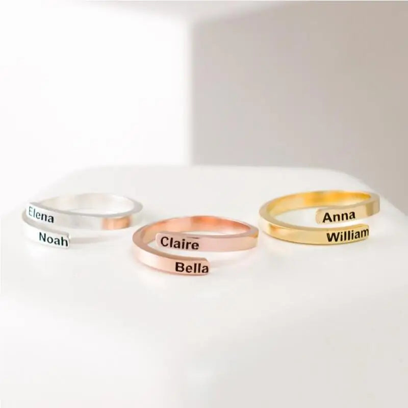 Dainty Minimalist Initial Date Ring Classic Stacked Personalized Name Wrap for Anniversary Birthday Initial Date Engraved Skinny