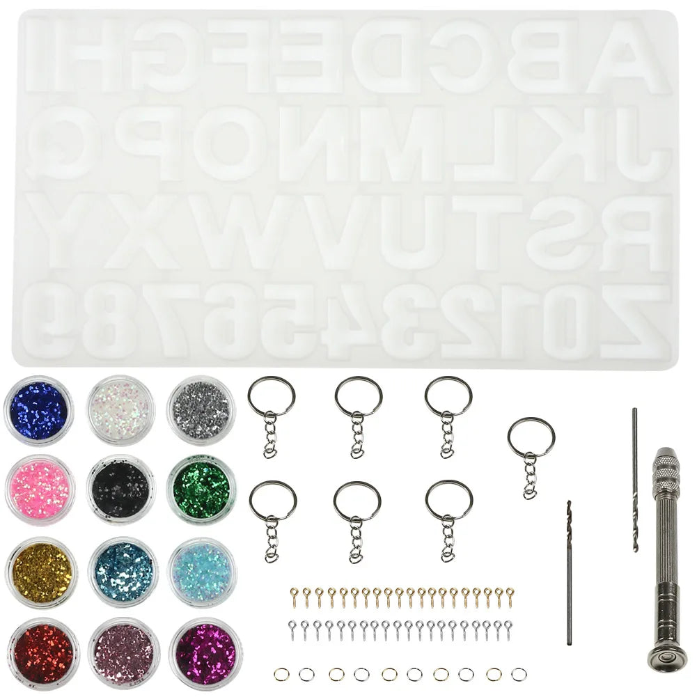 Hot Sale 73pcs DIY Crystal Epoxy Pendant Set Gem Craft Jewelry Accessories Resin Casting Mould With Key Chain