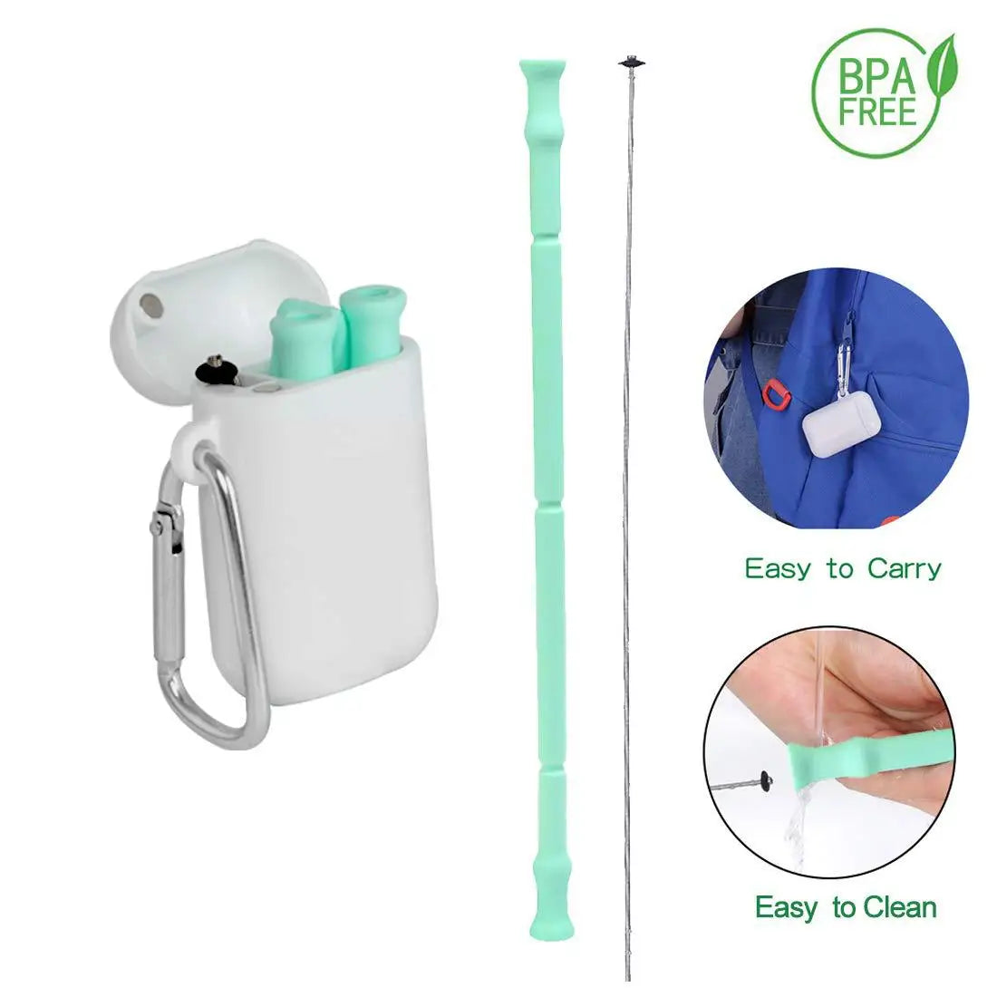 Custom Printed Food Grade Silicone Drinkware Accessories Portable Folding Collapsible Drinking Straw Set Bar Essentials