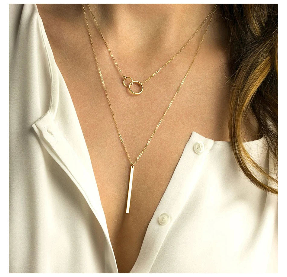 EManco Simple Double Layered Necklace for Women Fine Stainless Steel Necklace 2021 Trendy 14k Gold Plated Jewelry Wholesale