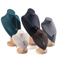 Wholesale Suede Pendant Necklace Display Stand Holder Jewelry Wooden Necklace Bust Black PU Leather Wood Necklace Display Bust