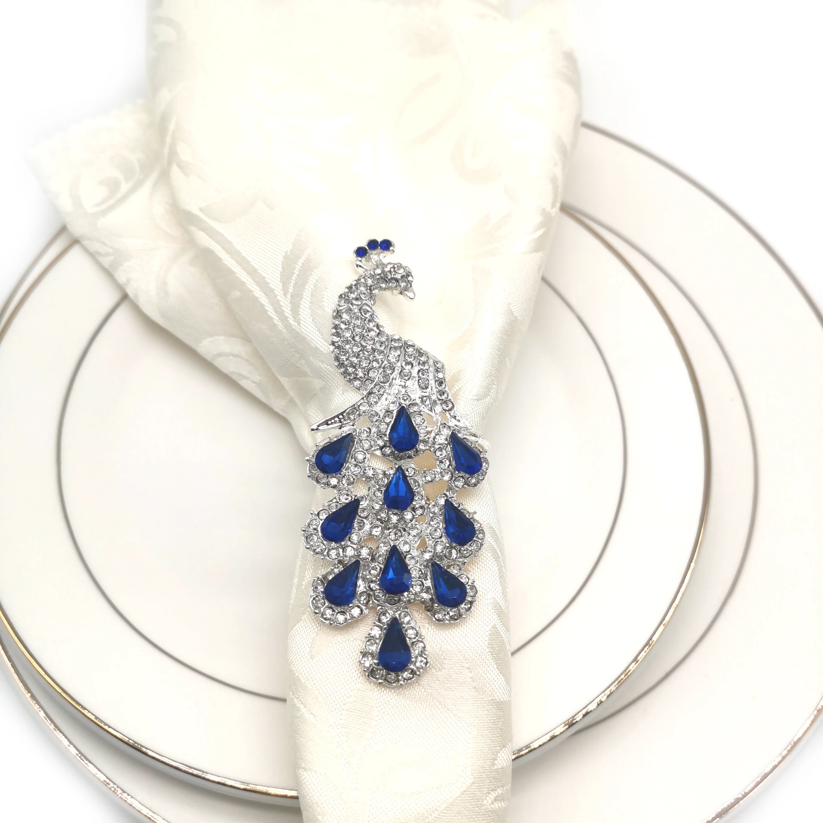 Wholesale Peacock Rhinestone Napkin Ring Diamante Napkin Holder for Wedding Party Banquet Table Decoration