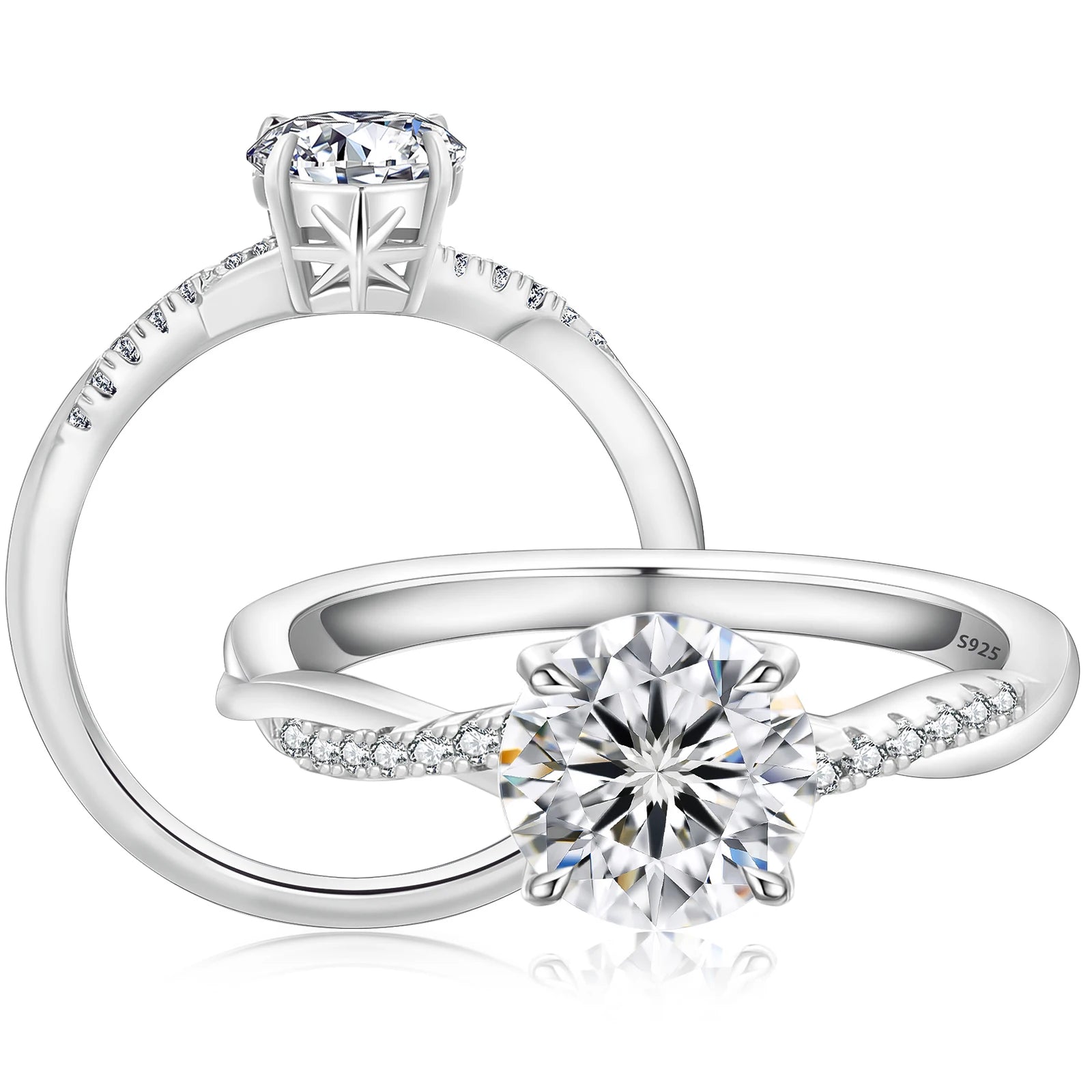 Wholesale Round Cut Moissanite Women Ring 1CT VVS1 Wedding Band 925 Sterling Silver 14K Gold Plated Moissanite Promise Rings