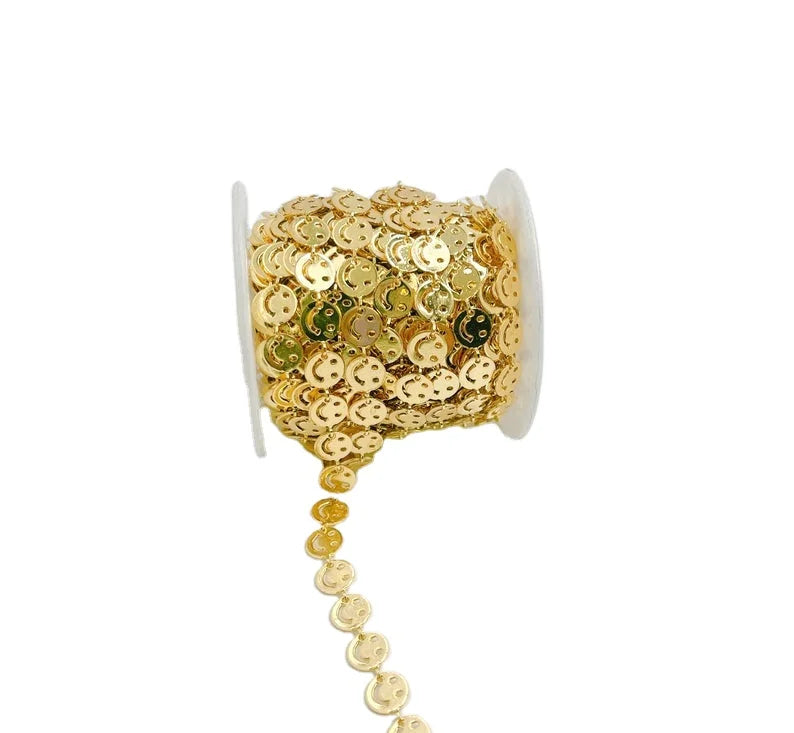 WT-BC163 18K Gold Happy Face Chain by Meter Gold Smile Face Chain Necklace Choker Happy Faces Jewelry Findings Chain