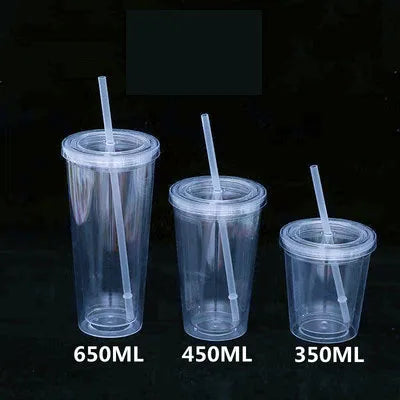 Custom Reusable 12oz 16oz 22oz Water Bottle Coffee Tumbler clear Acrylic Plastic Tumbler Cups Tumbler  in Bulk with Straw