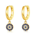 Women Accessories Turkey Eye Dangle Hoop Earring Small 18k Gold Plated Blue Cubic Zirconia CZ Evil Eyes Huggie Earrings