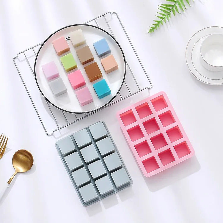 12 Cavity Square Silicone Cake Molds for Baking 3D Chocolate Mousse Dessert Molds for Pastry Candy Truffle Pudding  Cheesecake