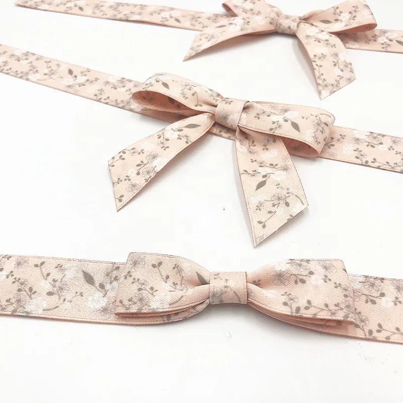 Gordon Ribbons Custom Matt Printed Flowers Satin Ribbon Bow With Self-Adhesive Tape for Box Packing