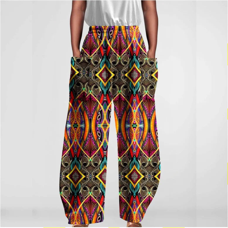 L-5XL Loose Casual Pants European and American 3D Printed Straight Leg High Waisted Wide Leg Pants