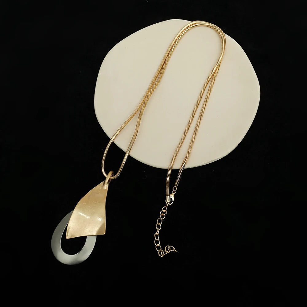 TongLing European vintage luxury long sweater necklace jewelry irregular geometric pendant necklace for daily life