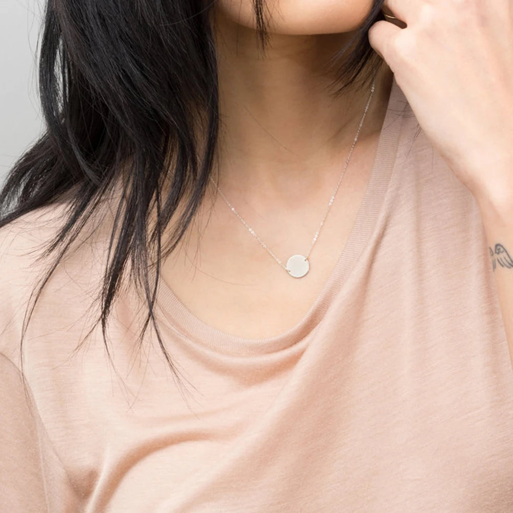 EManco Stainless Steel 13MM Round Necklace Fashion Accessory Geometric Pendant Collarbone Chain Lettering Necklace