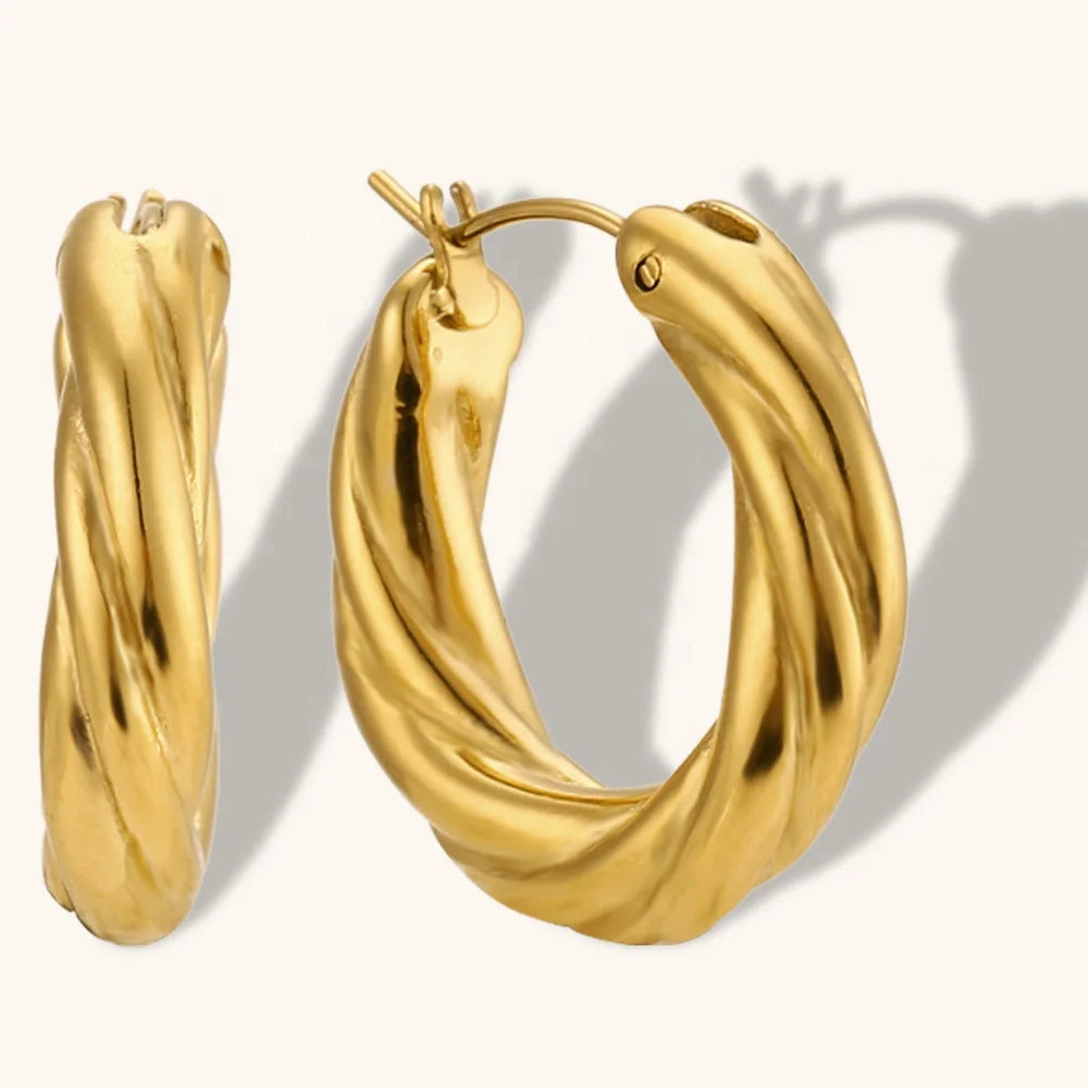 Dingran Dainty Croissant Texture Hoop Earring Hypoallergenic Waterproof Gold Plated Earrings Accesorios Mujer