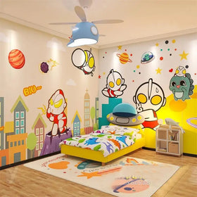 Cartoon Anime Ultraman Wallpaper Superman Wall Cloth Children's Room Theme Wall Cloth Boy's Bedroom Bedside Background Wallpaper