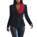Womens Spring and Autumn Single Breasted V-neck Feather Decorated Long Sleeve Suit Jacket