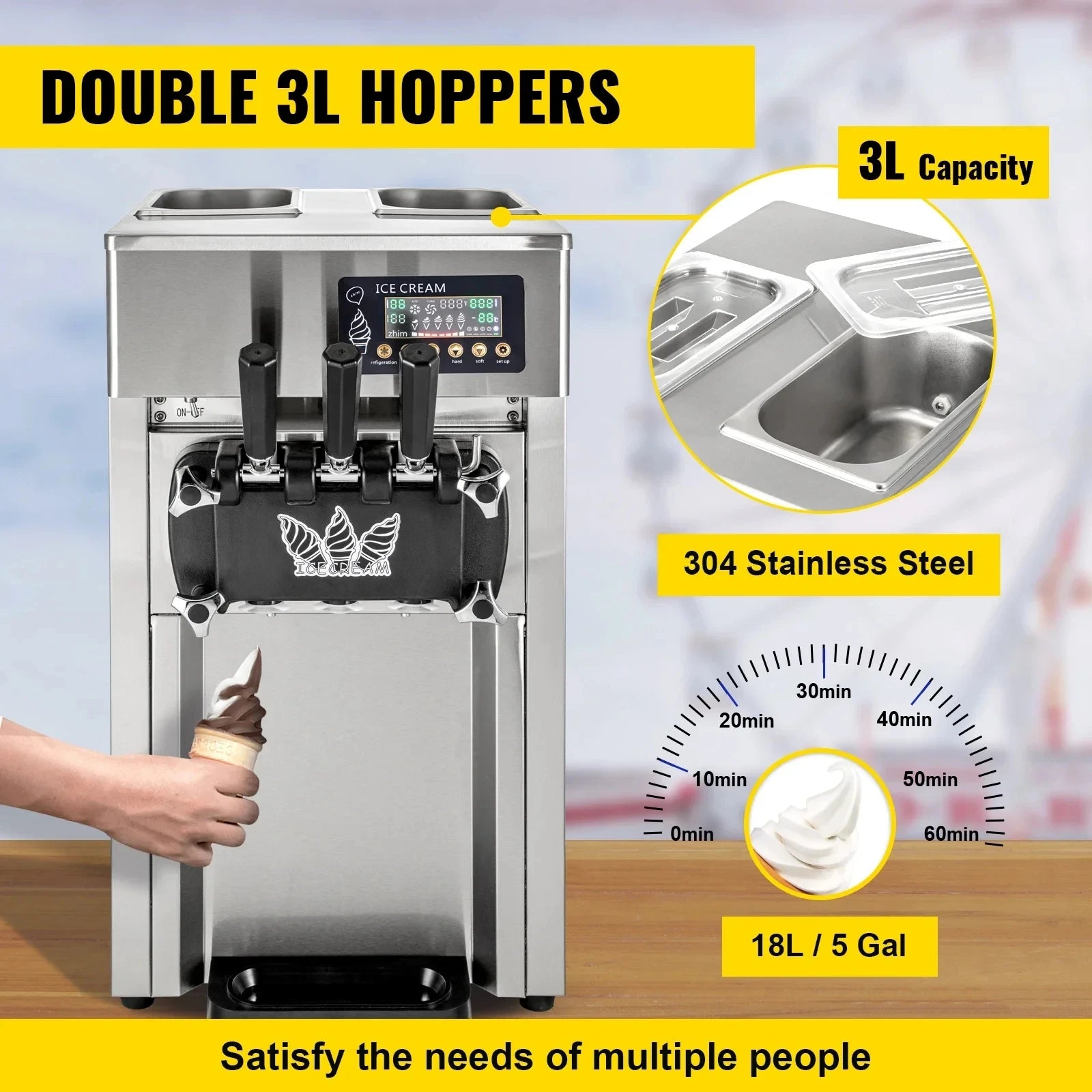 EU Warehouse Ready Stock New Arrival VEVOR Soft Ice Cream Machine 1200W Commercial Countertop Soft Ice Cream Maker Machine