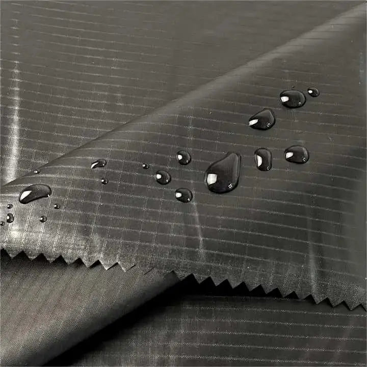 100% Nylon 40D 240T Black Yarn Ribstop Taffeta Shiny Calendering for Down Proof Jackets Wears Fabric Customizable