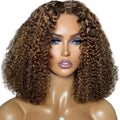 Bob 13*4 Virgin Remy Jerry Curly Short Lace Front Wig for Lace 250% Density Light Brown for Lace Glueless Double Drawn Hair MegaBDM