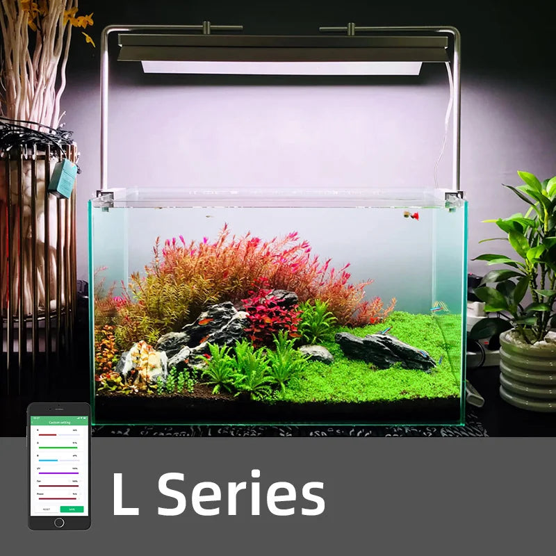 WEEK AQUA L Series 600mm 900mm 1200mm Full Spectrum LED Smart Control Aquarium Light Iros with Aluminum Light Stand