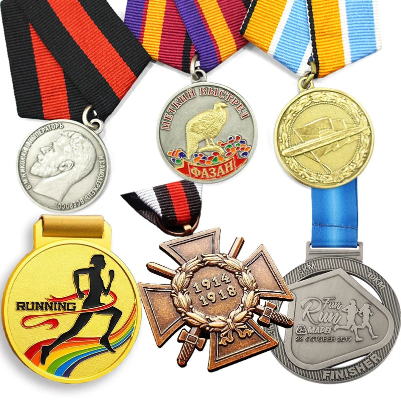 New Design Football Medal Blank Printable Stainless Steel Medal Ribbon Gold Silver Bronze Motion Custom School Medals
