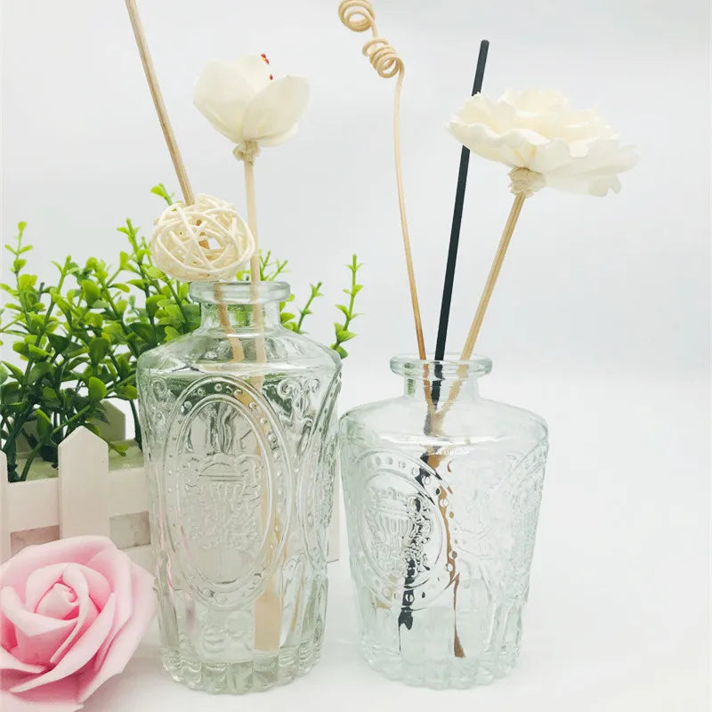 New Luxury Unique 50ml 100ml 200ml Roman Arab Engraving Glass Reed Perfume Diffuser Bottles with Aroma Cork