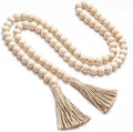 Tailai 58in Wood Bead Garland With Tassels Farmhouse Beads Wall Hanging Decoration