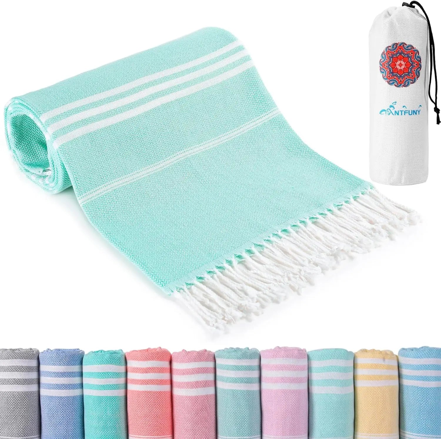 100% Turkish Cotton Striped Beach Towel for Adults Fast Drying and Durable Hoodie Style with Fringe Tropical Design