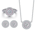 Jewelry Set Prong Setting Round Pink Halo Sterling Silver Set