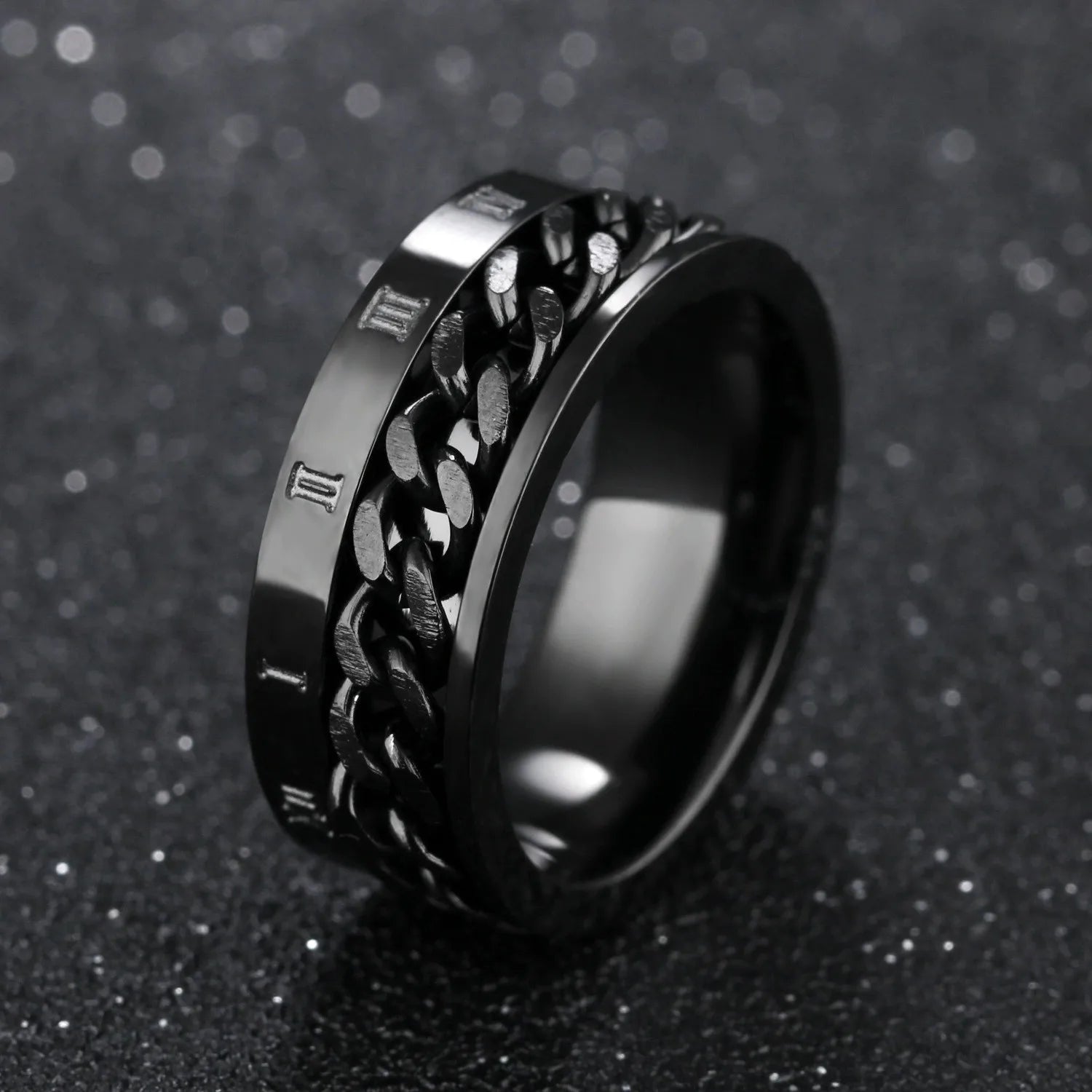 Wholesale Retro Style Men's Stainless Steel Rotatable Chain Ring Waterproof 18k Gold-plated Roman Numeral Ring Fashion Jewelry