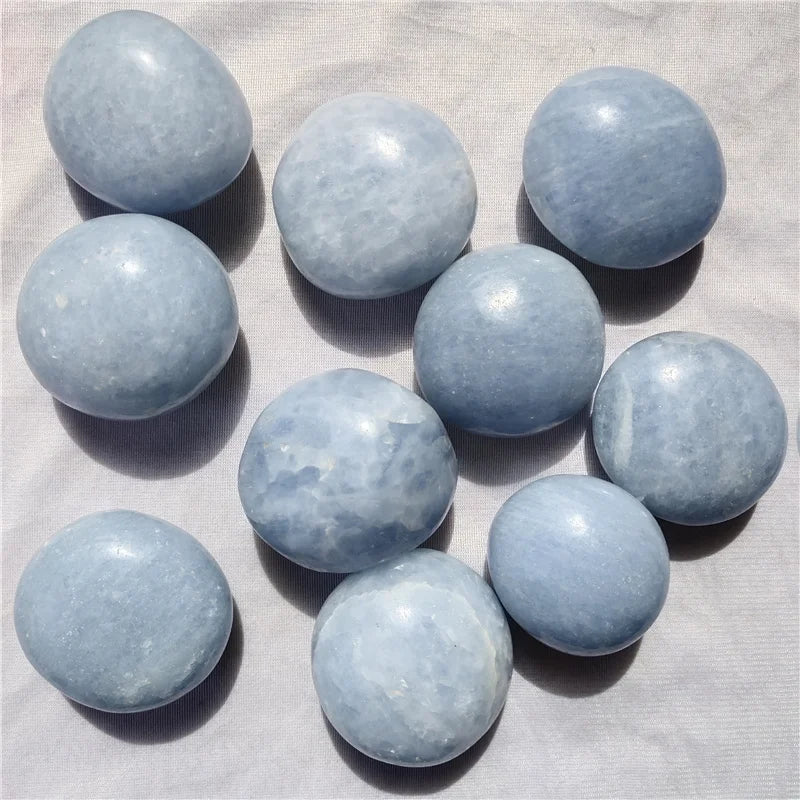 Wholesale Natural Polished Calcite Celestite Sphere Blue Celestite Palm Stone for Decoration