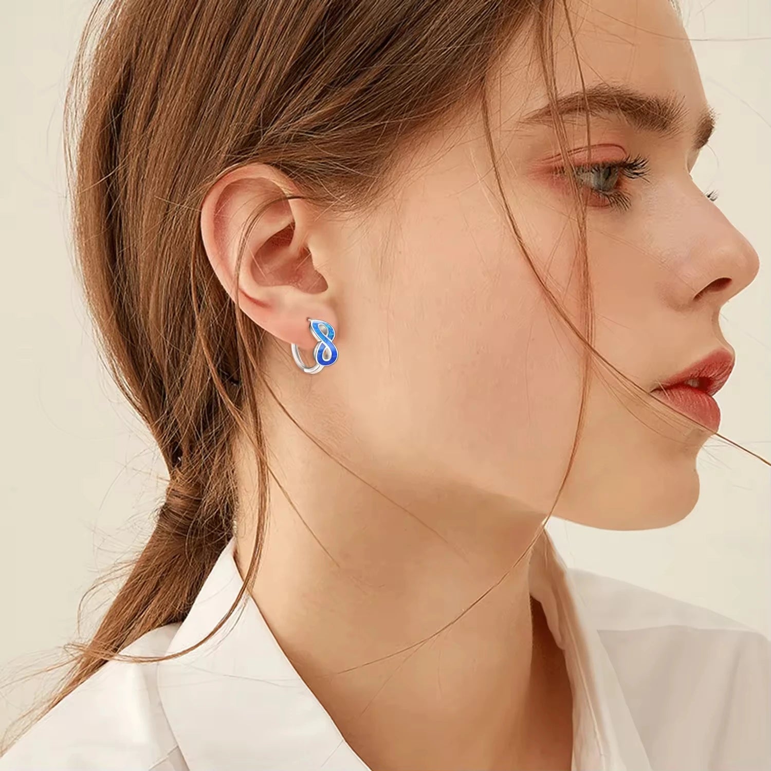 Women Jewelry 925 Sterling Silver Rhodium Plated Infinite 8 Huggie Opal Hoop Earrings