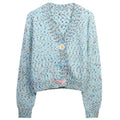 Contrast Color PomPon Yarn Crochet Buttons V Neck Winter Knitted Cardigan Knitwear Women's Sweater